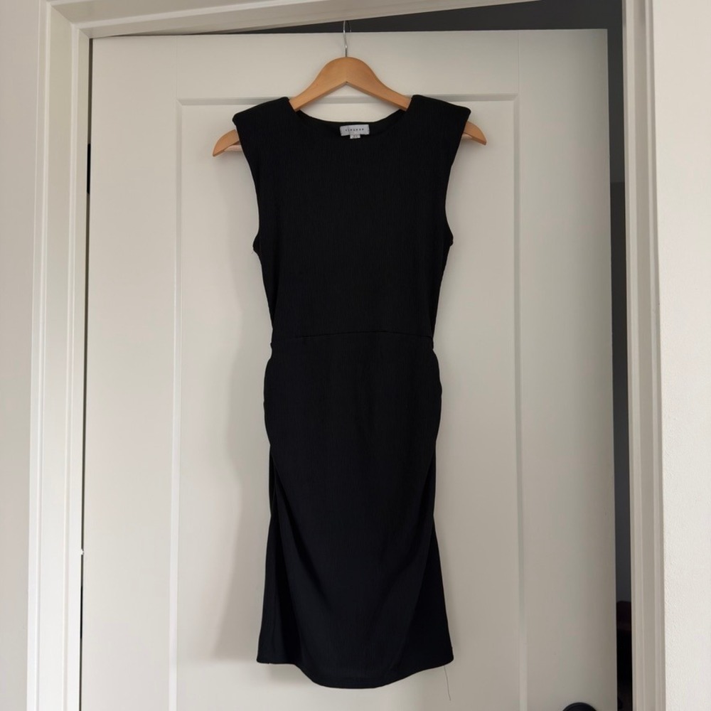 Topshop Womens Padded Shoulder Ruched Ribbed Mini Dress Black US 4